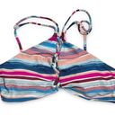 Vanilla Beach  Bikini Top High Neck Strappy Criss Cross Blue Pink Striped NWOT L Photo 0