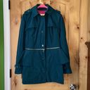 Betsey Johnson Teal Green 2-in-1 Convertible Zip Anorak Peplum Raincoat Hooded Jacket $200 EUC M Photo 2