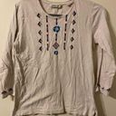 Orvis Womens  White Native American Design Long Sleeve Tee T-Shirt Sz Medium Photo 0