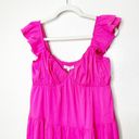 Free The Roses  NWT Flamingo Fuchsia Pink Poplin Tiered Ruffle Maxi Dress Small Photo 4