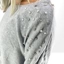 AB Studio  Embellished Heather Gray Long Sleeve Tee Photo 3