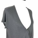 We The Free  Women Size XS Faux Wrap Top Deep V Neck Cropped Gray Short Sleeve Photo 3