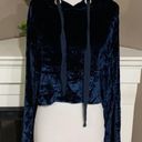 Bella Dahl  Navy Crushed Velvet Crop Hoodie Photo 0