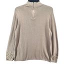 Chico's  Knit Sweater Womens L 12 Tan Bejeweled Wrist Mock Neck Elegant Casual Car Photo 4