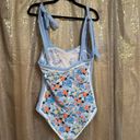 One Piece Vintage Light Blue Floral Print Reversible Tie-Shoulder  Swimsuit Large Photo 2