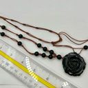 Onyx black  flower beaded pendant necklace on cord Photo 4