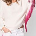 Maje Lila Fringe Hot Pink Dip Dye Long Sleeve Top White & Ombre Magenta sz1 = S Photo 0