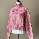 H&M  | Pink High Neck Chunky Knit Cropped Sweater Sz S Photo 3