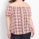 Lane Bryant  Plaid Cotton Off the Shoulder Short Sleeve Elastic Button Size 18/20 Photo 0