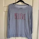 Rae Dunn Women’s Gray  Believe Sweat Shirt Size XL Lightweight Christmas Holidays Photo 0