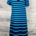 Talbots  Shift Dress Womens M Lace Up Neck Nautical Stripe Blue Sailor Short Slvs Photo 0