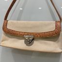 Antonio Melani  Beige Canvas Brown Crocodile Print Leather Shoulder Y2K Bag Purse Photo 2