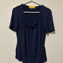 St. John  Women's Size Small Shirt Blue Short Sleeve Blouse Designer Stretch Top Photo 0