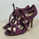 Kate Spade Eggplant Purple Chad Suede Leather Lizard Print Lace Up Open Toe Heel Photo 0