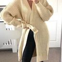 ZARA Chunky Cardigan Large Belted Beige Midi Length Length Photo 0