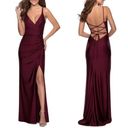 La Femme  Ruched Jersey Gown in Dark Berry Size US 0 Photo 1