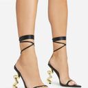 EGO New  Black Faux Leather Spiral Gold Heel Sandals Size 8 Photo 1
