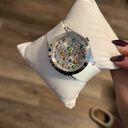 Guess NWT  Silver Tone+ White Stain Resistant Silicone Multicolored Crystal Watch Photo 4