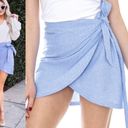 Motel Rocks  2 Piece Knot Crop Top + High Rise Wrap Mini Skirt Boho Retro Blue S Photo 3