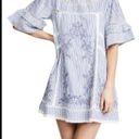 Free People  Sunny Day Striped Embroidered Ruffle Trapeze Mini Dress Blue White Photo 4