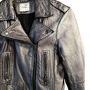 Parker  Moto Metallic Leather Jacket Zipper Collared Pewter Large Fits Small EUC Photo 3