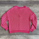 Loft  V Neck Knit Cardigan Sweater NEW Womens L Relaxed Fit Pink White Striped Photo 4