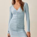 Reformation Baby Blue Smocked Ruched Bodycon Dress M Photo 0