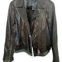 ALLSAINTS  Leather Jacket Biker Blue Denim Black Leather Jacket Size 4 Photo 3