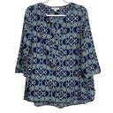 Dana Buchman  Women's XL Blue Black Floral Print Button Down Top Blouse Photo 0