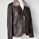 Kenneth Cole Brown Vintage Real Fur Authentic Leather Jacket Coat Size L Photo 4