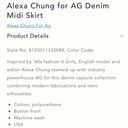 AG Adriano Goldschmied ALEXA CHUNG for AG A-line Button Front MIDI Denim Skirt Size 27 Photo 14