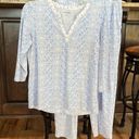 kim rogers Pajama Top Pants Set Cotton Blue White Print Womens Small  Photo 6