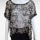 Kirra  Black Purple Ditsy Floral Tulip Back Sheer Blouse Size Medium Photo 0