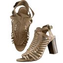 American Eagle  Shoes Womens 10 Tan Strappy Block Heel Buckle Side Sandal Summer Photo 0