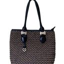 Brighton Blue Straw Woven Tote Bag Black Leather Trim Photo 0