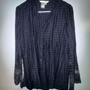 Max Studio  blue and black plaid shirt lace and embroidered sleeves size small P Photo 0