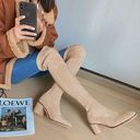 Boutique NEW Tan Faux Suede Fleece Lined Over the Knee Block Heel Boots Photo 0