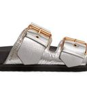 ALLSAINTS  Sz 7 Sian Leather Metallic Silver Slide Sandals Double Buckle Photo 2