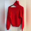 a.n.a  OCTOBER Women’s Red 100% Merino Wool Chunky Knit Cut Out Turtleneck Sweater Photo 1