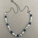 Talbots  Silver-Tone Beaded Necklace in Blue, White Photo 1