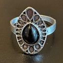 Onyx Vintage black  stone silver plated ring size 6.5 Photo 0