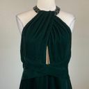 Ralph Lauren  Women's Formal Dress Size 16 Green Velvet Beaded Cut Out Long Gown Photo 4