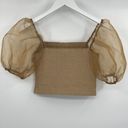 ASTR  The Label Tan Organza Puff Sleeve Top Cropped Smocked Top Women's Size XS Photo 4