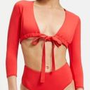 Good American  Sexy Boost 3/4 Sleeve Swim Top NWT Size 1 in Color Poppy Red Photo 0