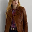 Ralph Lauren Lauren  Women's Lambskin Leather Moto Jacket 8 Dark Walnut 80s Rock Photo 0