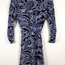 INC NWT  Black Navy White Puff Scroll Long Sleeve Waist Tie Business Casual Dress Photo 7