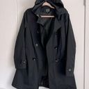 Saks Fifth Avenue Black Trench Coat with Removable Hood Size Medium Photo 0