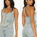 LIONESS NWT  NYC Sleeveleess Halter T-Back Vest Crop Top Faded Denim Women AU6/XS Photo 1