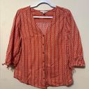 Garnet Hill  Dobby Weave Jacquard Blouse Orange Size Medium Causal Organic Cotton Photo 1