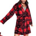 PINK - Victoria's Secret Victoria’s Secret Pink Plaid Dog Print Plush Fuzzy Robe Red Black XS/S Photo 1